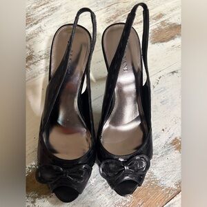 Alfani Black Slingback Peep-Toe Heels with Bow Accent